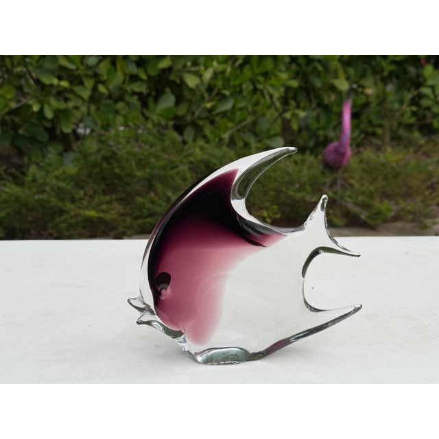 Transparent Vintage Signed Daniels Art Glass Angelfish Sculpture, Purple & Clear For Sale - Image 8 of 10