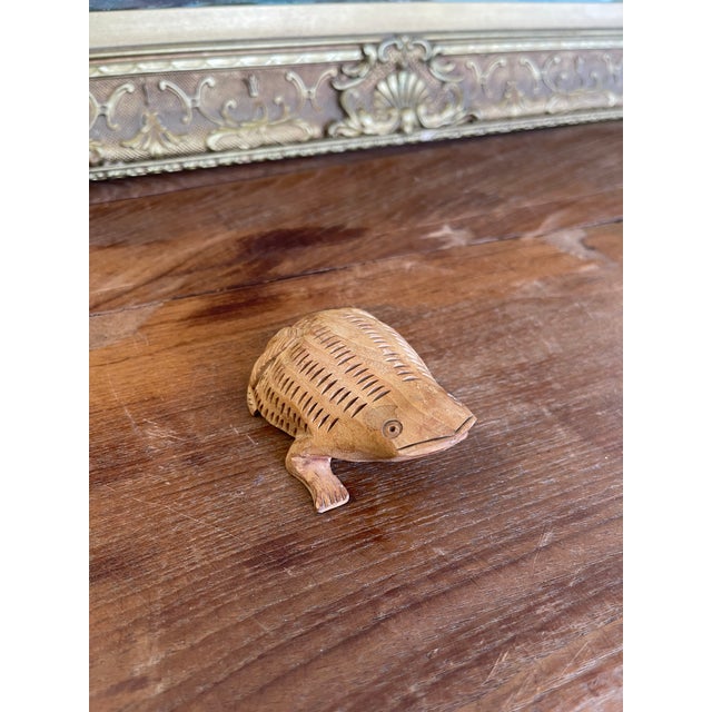 Wood Hand-Carved Mid-20th Century Wooden Frog Sculpture With Incised Detailing For Sale - Image 7 of 10