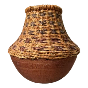 Early 20th Century Primitive Basket in Clay and Wicker
