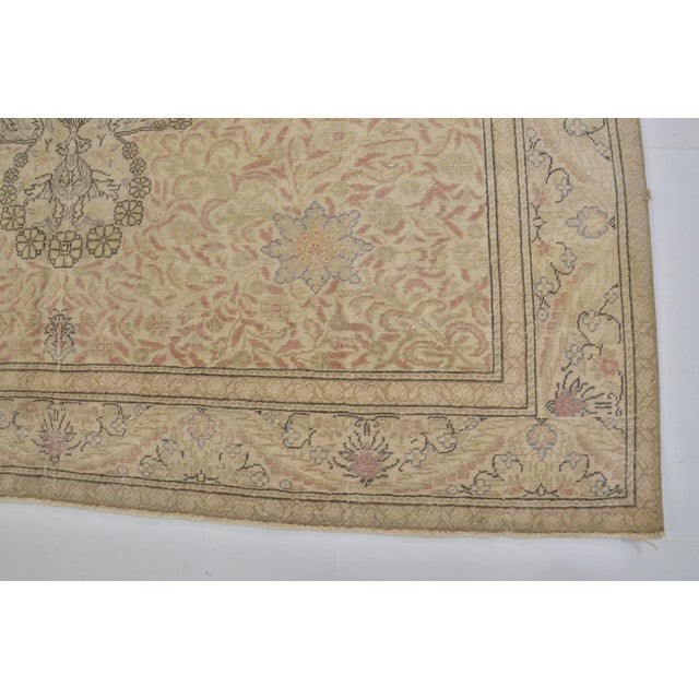 Tan 1950s Oushak Handknotted Wool Carpet For Sale - Image 8 of 10