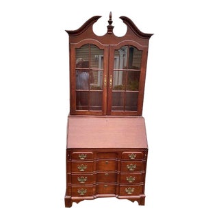 Pennsylvania House Cherry Blockfront Secretary Desk With Lighted Hutch Top For Sale