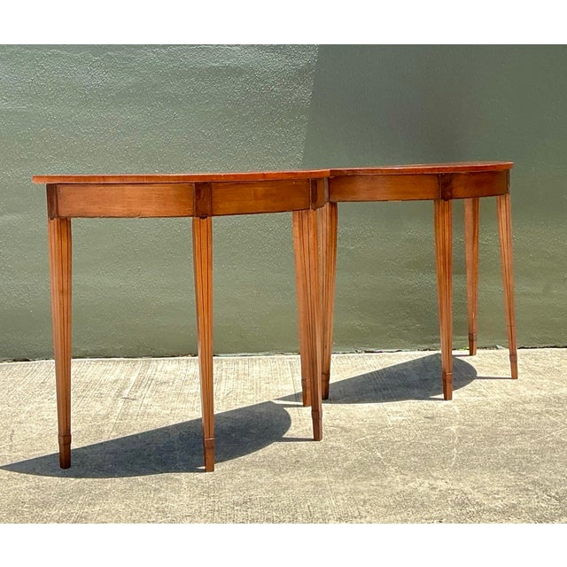 Vintage Regency Sunburst Burl Wood Demilune Tables - A Pair For Sale - Image 12 of 12