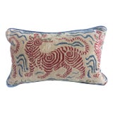 Clarence House "Tibet Dragon" Red Cut Velvet & Down Filled 14" x 30" Pillow - Single For Sale