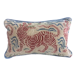 Clarence House Tibet Dragon Red Cut Velvet & Down Filled 14 x 30 Pillow - Single