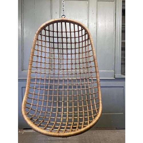 Mid-Century Modern Mid-Century Hanging Bamboo and Rattan Egg Chair For Sale - Image 3 of 9