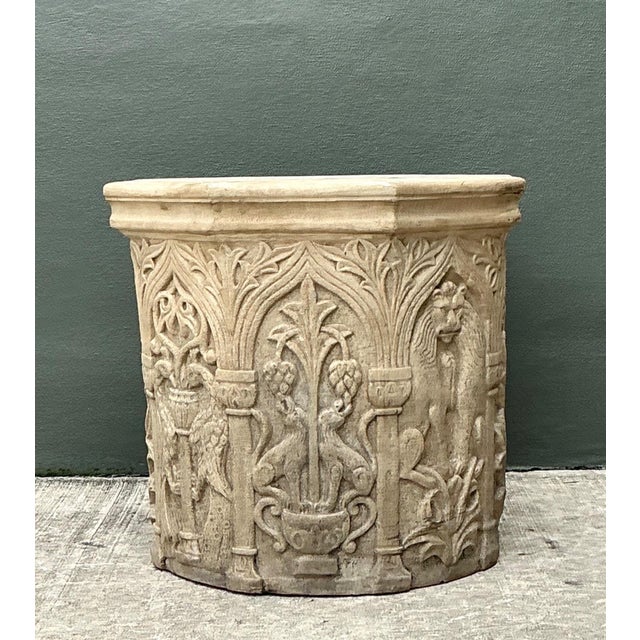 Gothic Vintage Cast Stone Lions Head Table Pedestal For Sale - Image 3 of 18