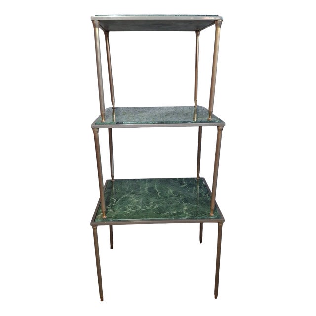 Nesting Tables in Green Marble and Metal, 1960s, Set of 3 For Sale