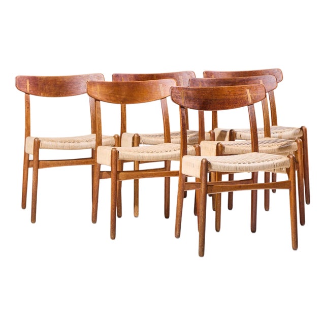 Hans Wegner for Carl Hansen & Son Ch23 Mid Century Danish Teak, Oak Dining Chairs - Set of 6 For Sale