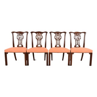 Baker Furniture Georgian Carved Mahogany Dining Chairs, Set of Four For Sale
