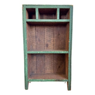 Antique Tramp Art Green Painted Pyramid Carved Étagère Display Cabinet For Sale