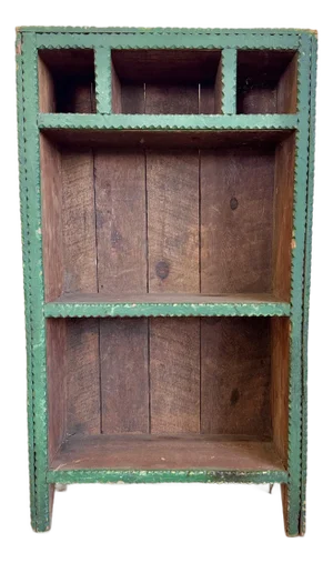 Antique Tramp Art Green Painted Pyramid Carved Étagère Display Cabinet