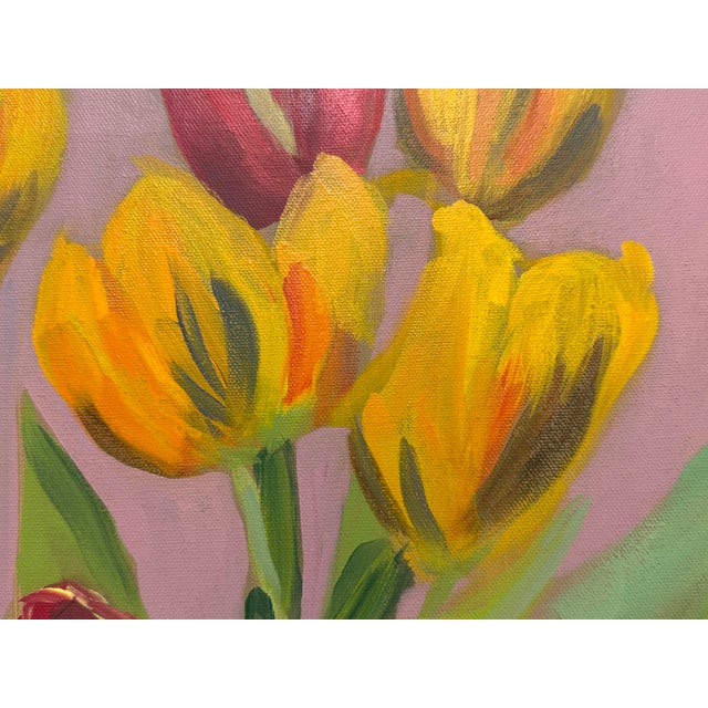 Original Tulips in Blue Vase Still Life Painting For Sale - Image 4 of 12