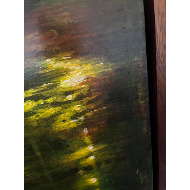 1990's "Lily Pond" Oil on Board in Walnut Artist Frame For Sale - Image 12 of 13