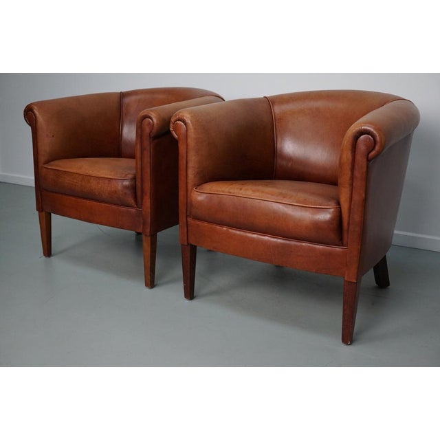 Brown Vintage Dutch Cognac Colored Leather Club Chairs, 1970s, Set of 2 For Sale - Image 8 of 16