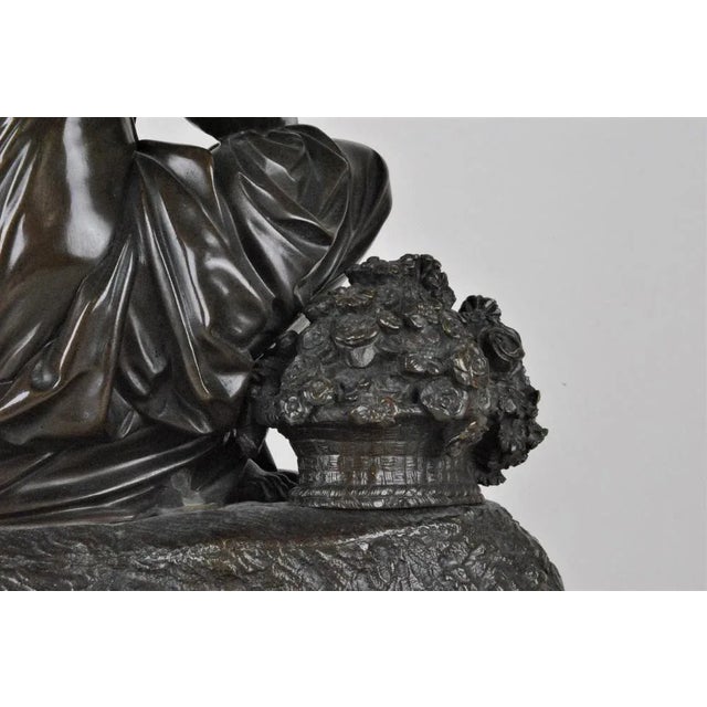 Bronze Clock Depicting Woman with Flowers from Schenewerk, 19th Century For Sale - Image 6 of 18