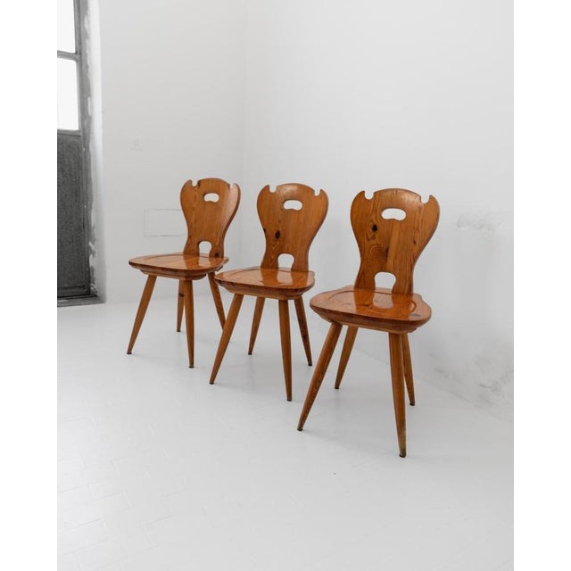 Wood Vintage Folk Style Wooden Farmhouse Chairs, 1960s, Set of 3 For Sale - Image 7 of 12