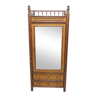 Faux Bamboo Mirrored Door Armoire For Sale
