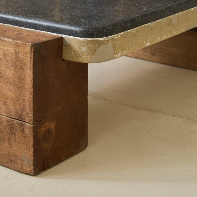 Belgian Slate + Wood Coffee Table, 1970s For Sale - Image 11 of 11
