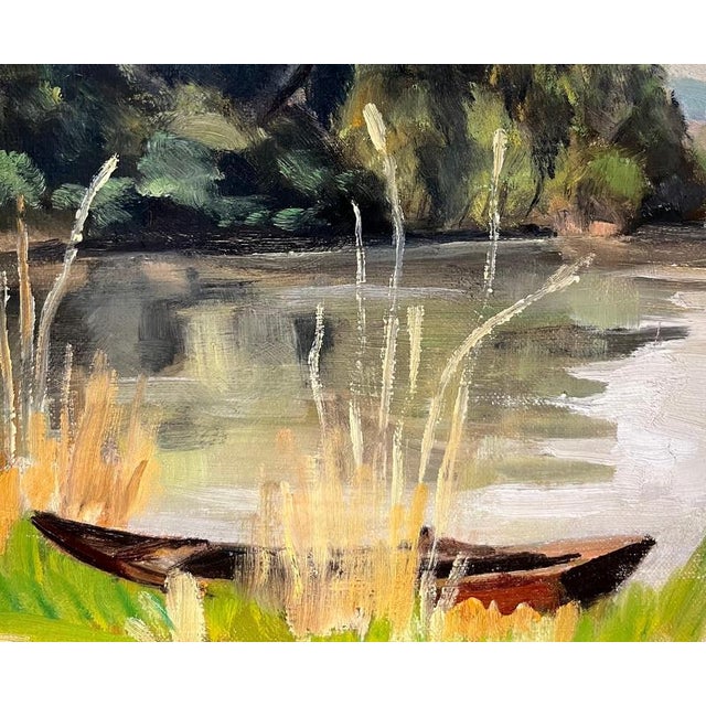 Adolphe de Siebenthal, Lake and Canoe, Oil on Canvas For Sale - Image 6 of 11