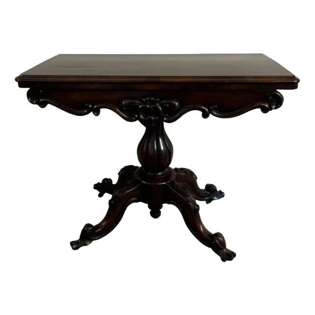 Victorian Carved Rosewood Card Table, 1850s For Sale