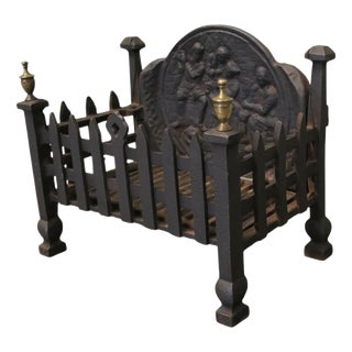 Gothic Free-Standing Fire Basket with Decorative Back, 1920s For Sale