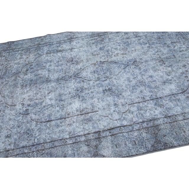 Blue Vintage Persian Overdyed Handmade Medallion Blue Wool Rug For Sale - Image 8 of 10