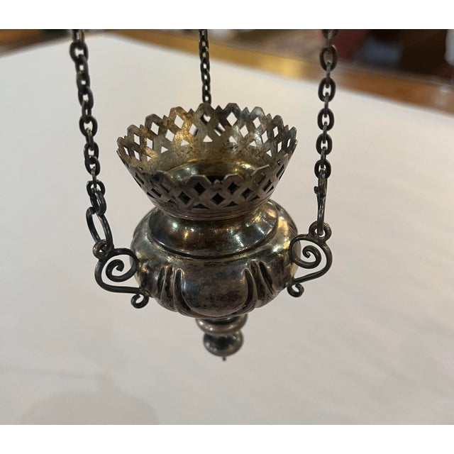 Gothic 1852 Imperial Russian 84 Silver Orthodox Hanging Icon Lampada, St. Petersburg For Sale - Image 3 of 7