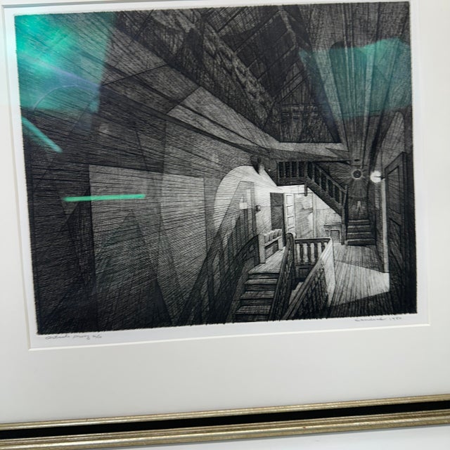 Black Armin Landeck “Stairhall” k.104 Artist Proof 6/10 Signed 1950 Drypoint Engraving For Sale - Image 8 of 10