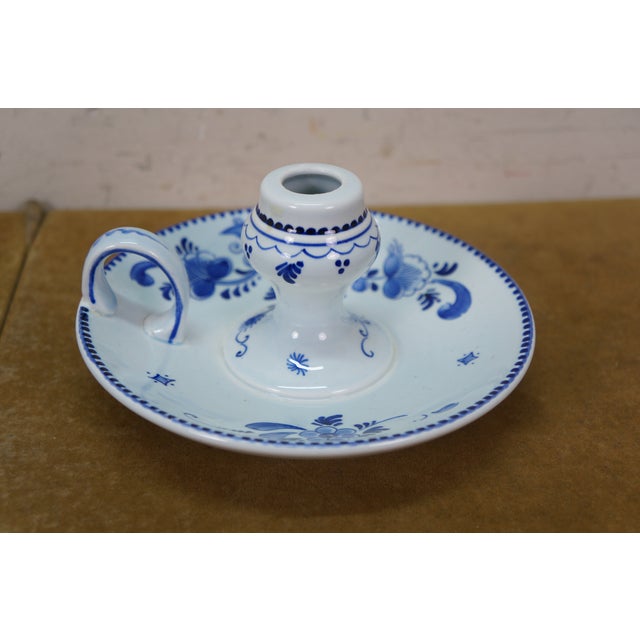 1980s Dutch Delft Blue Floral Chamberstick Candle Holders & Windmill Butler Service Bell For Sale - Image 5 of 17