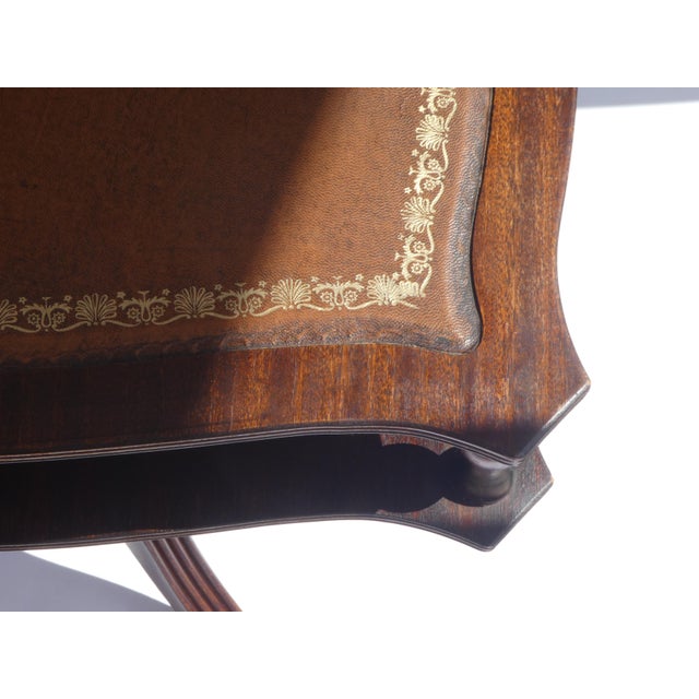 Vintage English Wooden Table in Brown Leather, 1930s For Sale - Image 9 of 10