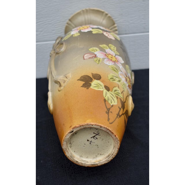 Antique Japanese Satsuma Style Moriage Porcelain Vase Hand Painted Blossoms For Sale - Image 14 of 14