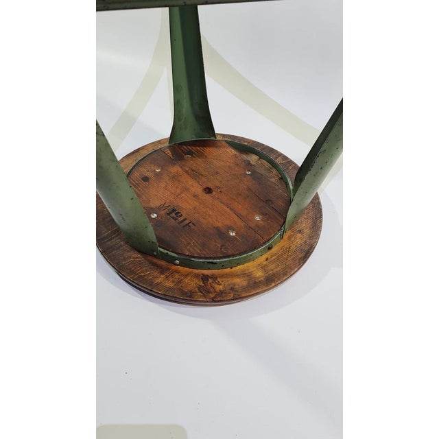 Wood Industrial Stool in Dark Brown Wood and Green Metal, Germany, 1950s For Sale - Image 7 of 14