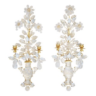 Late 20th Century Bagues Style Rock Crystal Wall Candle Holders- a Pair For Sale