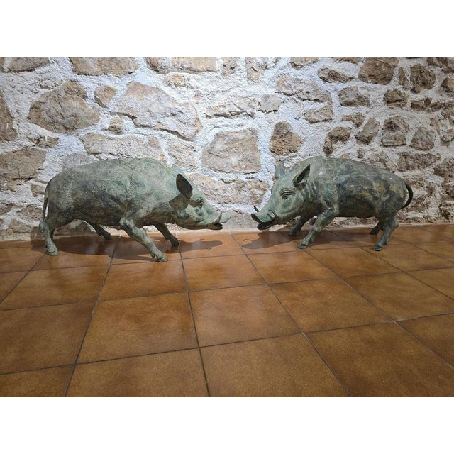 Italian Bronze Warthog Sculptures with Green Patina, 1950s, Set of 2 For Sale - Image 3 of 10