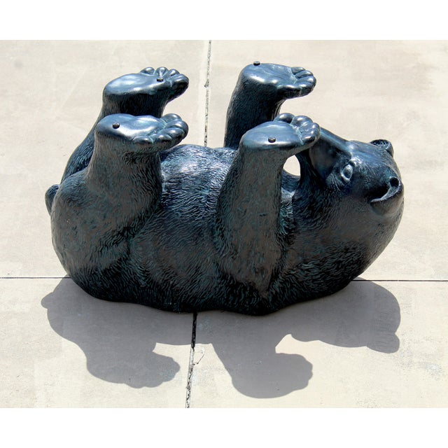 Vintage Rustic Black Bear Glass Coffee Table – Sculptural Wildlife Cocktail Table, Circa 1970s For Sale - Image 12 of 16