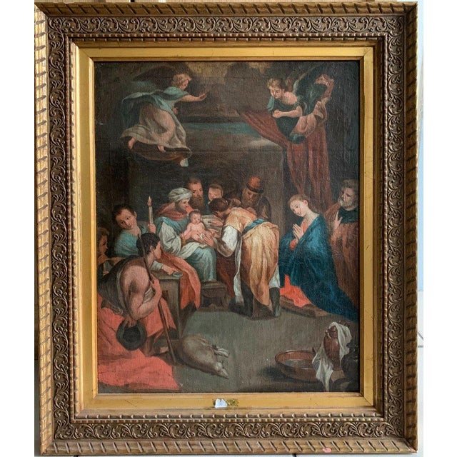 French School, The Circumcision of Christ, late 17th century. Oil painting on canvas, probably relined. Modern 20th-...