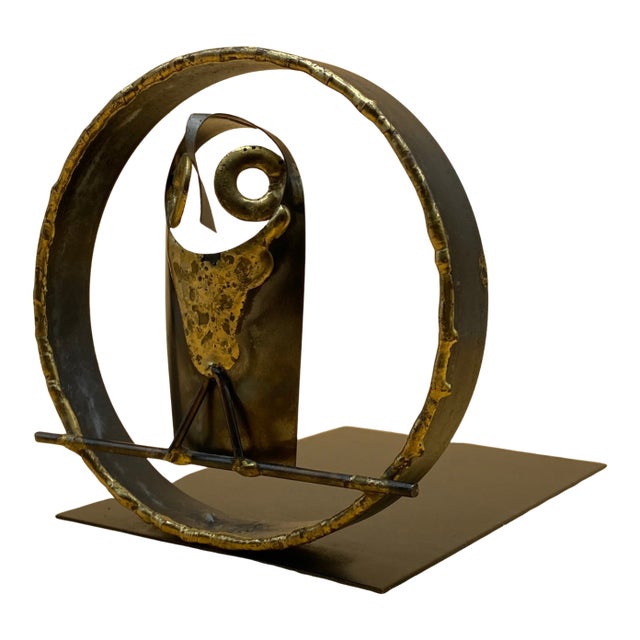 Jarnuszkiewicz Et Michel Brutalist Owl Sculpture in Welded Steel and Brass, Canada, 1970s For Sale