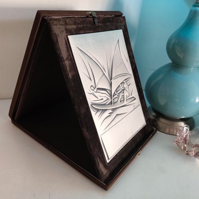 Modern Vintage 925 Sterling Silver Sheet Windsurfing Trophy Plaque by Ottaviani. Italy, 1970s For Sale - Image 3 of 10
