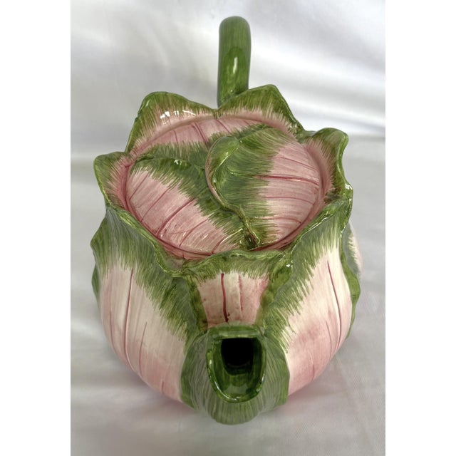 Late 20th Century Vintage Majolica Cabbage Ceramic Tea Pot With Lid Made in Italy For Sale - Image 5 of 17
