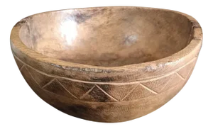 Spanish Dug-Out Decorated Shepherd's Bowl in Oak, 1800s
