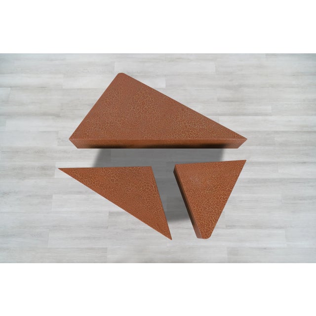 Wood Vintage Hand-Painted Craquelure Geometric Coffee Table, 1970s For Sale - Image 7 of 13