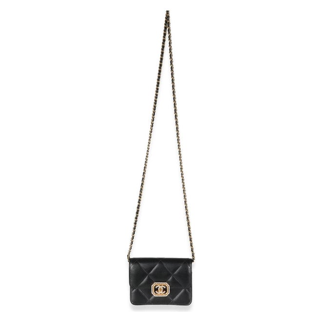 Animal Skin Black Quilted Calfskin Strass Mini Flap Bag For Sale - Image 7 of 9