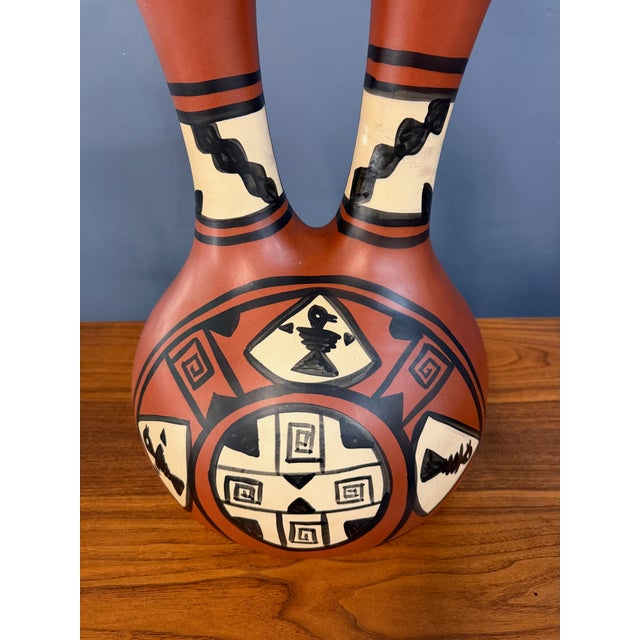 1970s Southwestern Wedding Vase Pottery Table Lamp — Hand-Painted Terracotta For Sale - Image 9 of 10