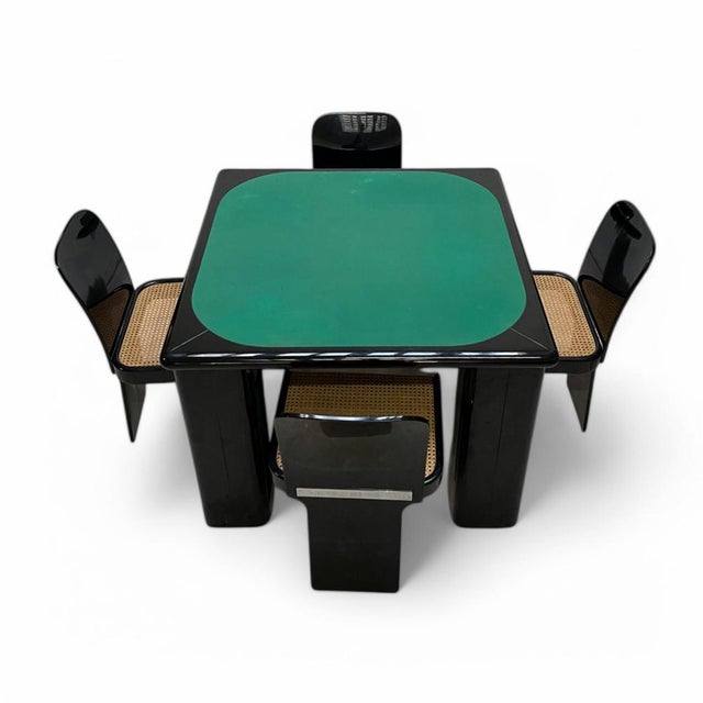 Black Game Table and Chairs in Lacquered Wood by Pierluigi Molinari, Milan, Italy, 1970s, Set of 5 For Sale - Image 8 of 8