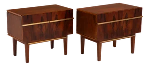 Swedish Rosewood Brass Nightstands After William Hinn Mid Century - A Pair