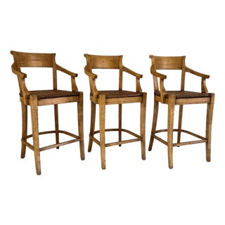 Vintage Farmhouse Chic Guy Chaddock Clarence Barstools - Set of 3 For Sale