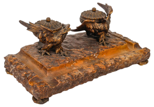 Marble and Gilt Bronze Inkwell from the 19th Century, Napoleon Iii Period.