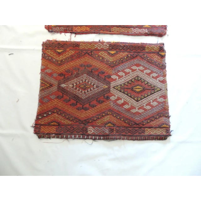 Boho Chic Vintage Orange and Brown Kilim Woven Textiles - Set of 2 For Sale - Image 3 of 6