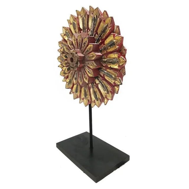 Tribal Reclaimed Wood Thai Flower Sculpture, Early 19th Century For Sale - Image 3 of 9
