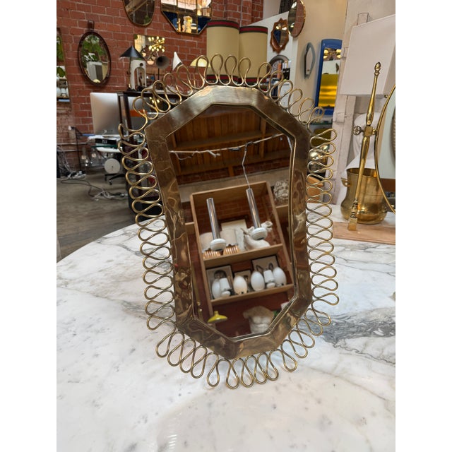 Metal 1950's Brass Table/Vanity Mirror With Looped Wire Frame For Sale - Image 7 of 8